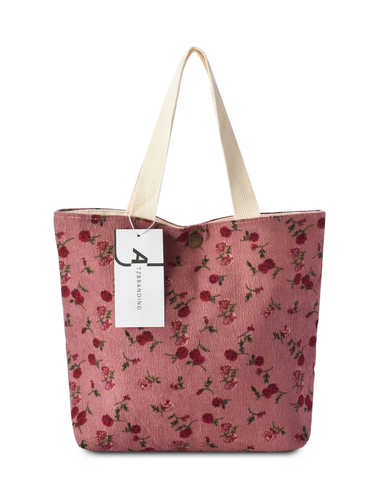 Cosbai - Vintage Artistic Floral Corduroy Tote Bag: GREEN