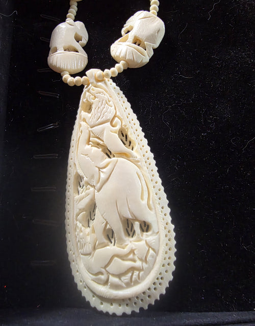 Antique Ivory Hand Carved Elephant Necklace