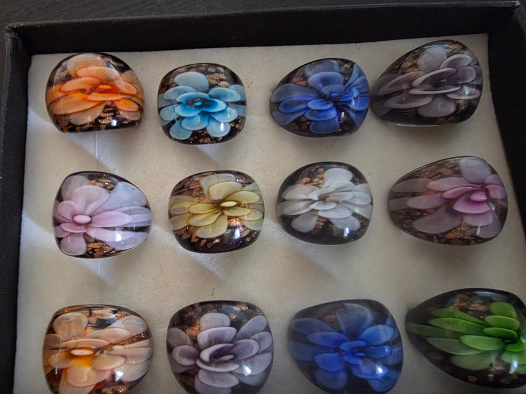 Glass Flower Ring – Handmade