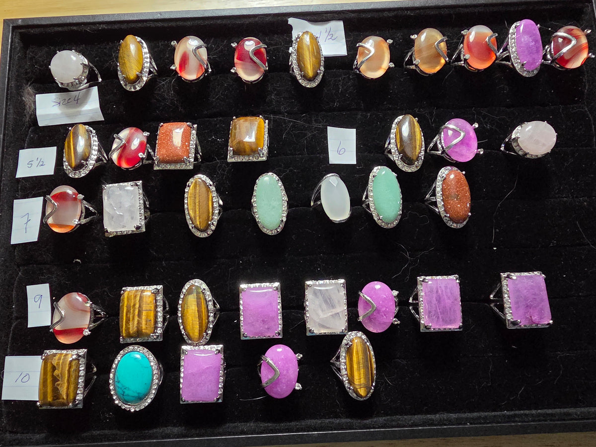 Gemstone-Look Costume Rings – Tiger Eye, Amethyst, Agate, Crystal & Turquoise
