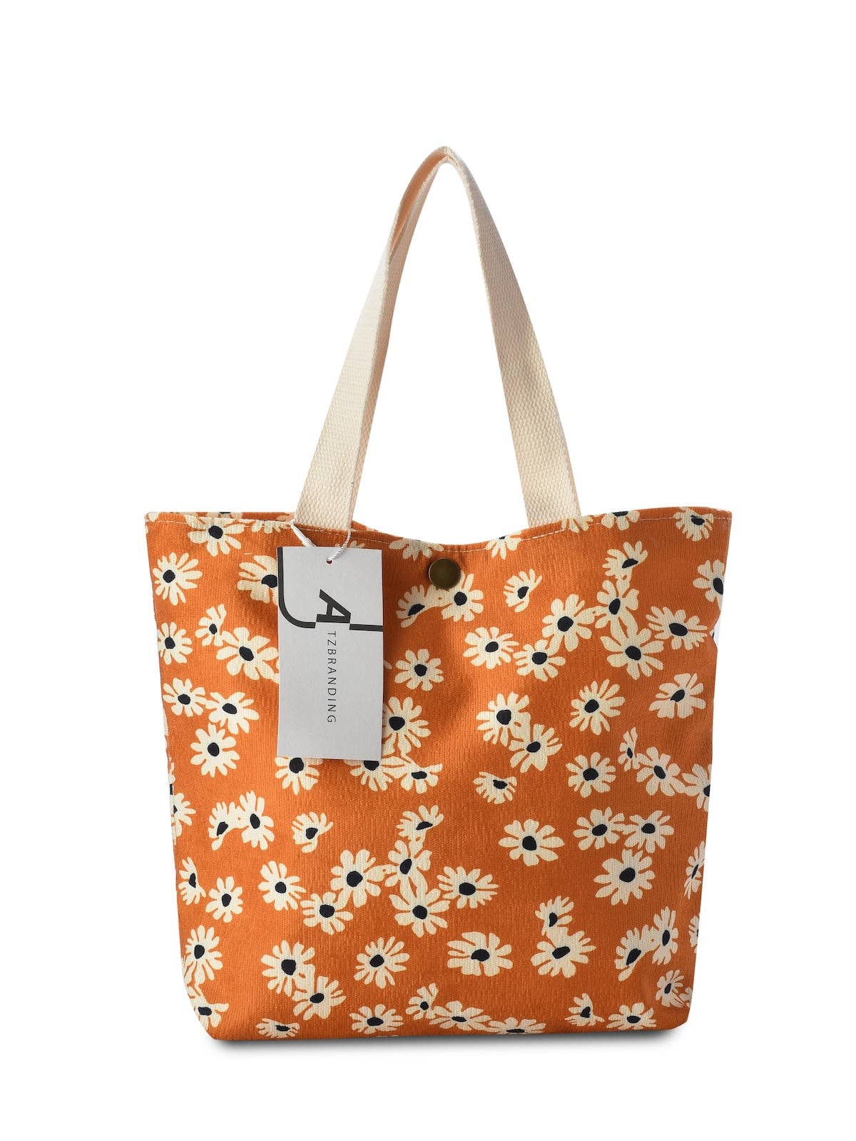 Cosbai - Vintage Artistic Floral Corduroy Tote Bag: GREEN